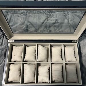 Elegant Watch Display Case with Glass Lid. Gently Used. Fits 10 Watches.